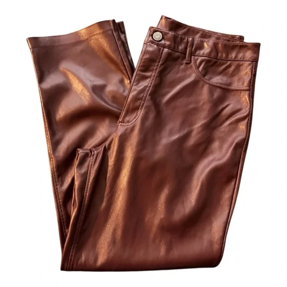 Maroon Faux Leather Pants - Picture 4 of 6